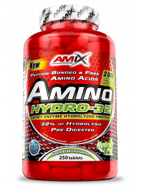 AMIX Nutrition - Amino Hydro 32 - 250 tab / 550 tab - 250 - Tejsavófehérjéből származó kimagasló minőségű peptidkötésű és szabad aminosav tartalmú étrend-kiegészítő tabletta